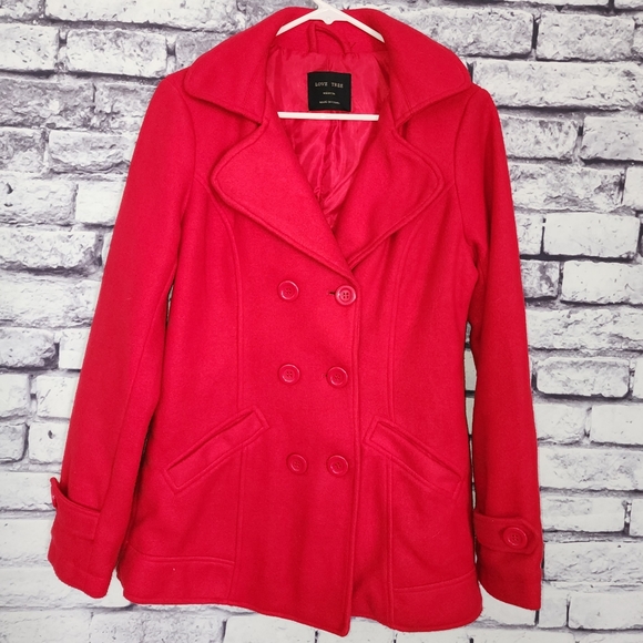 Love Tree Jackets & Blazers - Red Love Tree Pea Coat - M